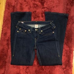 True Religion Carrie Size 30 Stretch Flare Bottom Dark Wash Jeans